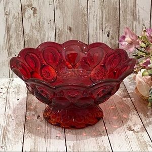 Vintage Mid Century LE Smith Moon Stars Amberina Glass Ruby Red/Amber Dish Bowl